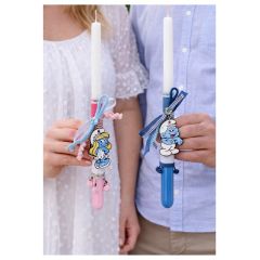 27.6 - Χειροποίητες Πασχαλινές Λαμπάδες για Ζευγάρι Στρουμφάκια – Σετ 2 Τεμαχίων 32cm